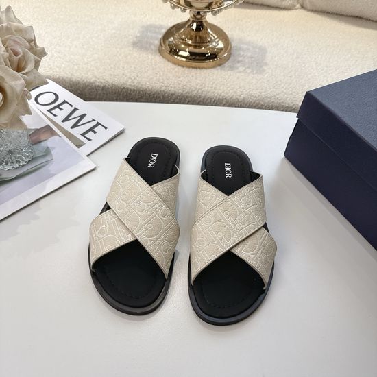 Christian Dior Embossed Leather Cross Strap Sandals With Non-slip Sole