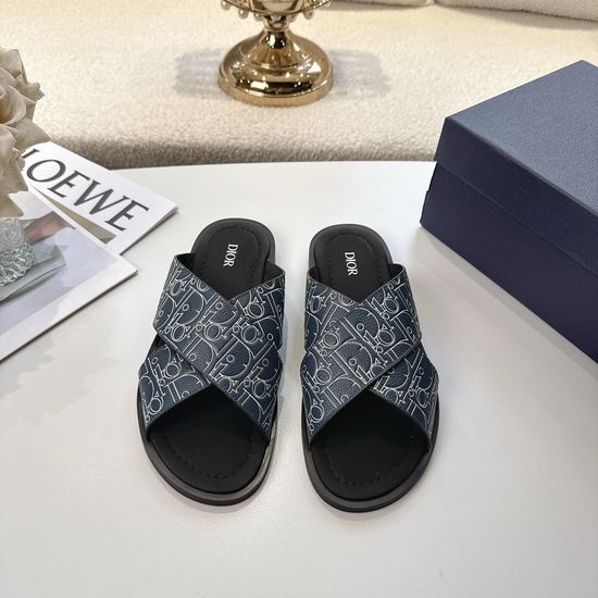 Christian Dior Embossed Leather Cross Strap Sandals With Non-slip Sole