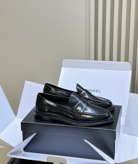 Chanel Premium Leather Loafers With Classic Metal Logo Accent