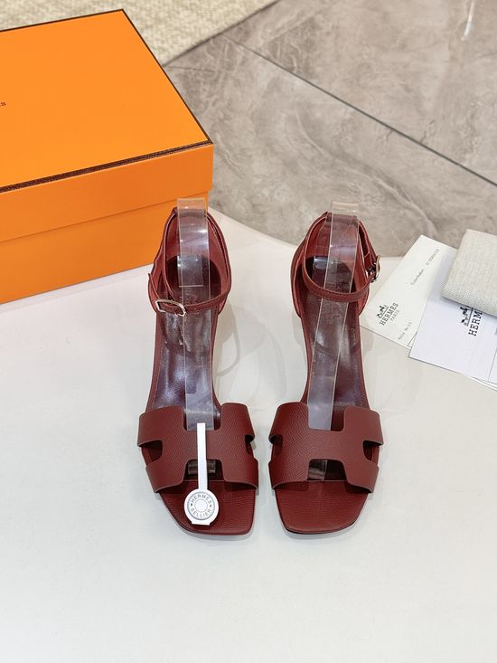 Hermes Premium Cowhide Leather Sole Block Heel Dress Shoes