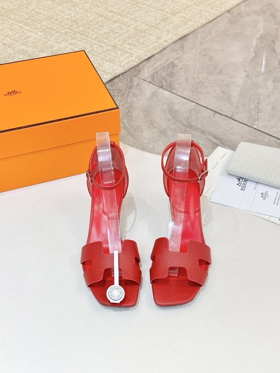 Hermes Premium Cowhide Leather Sole Block Heel Dress Shoes