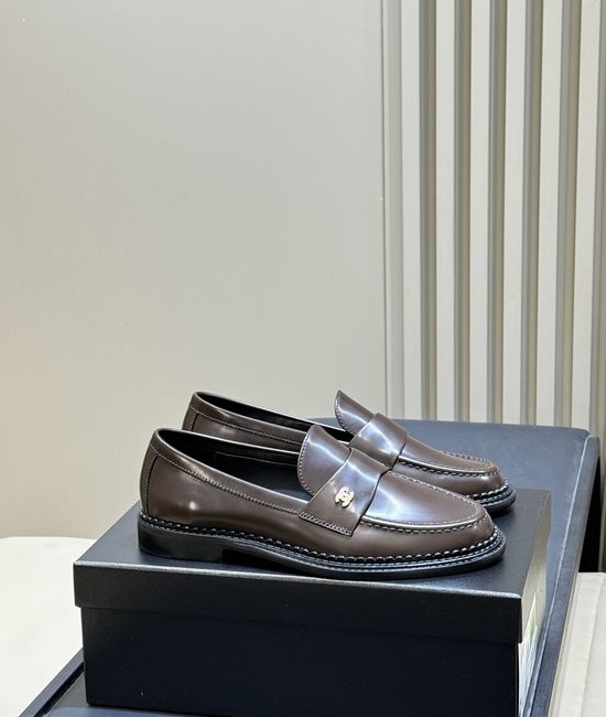 Chanel Premium Leather Loafers With Classic Metal Logo Accent
