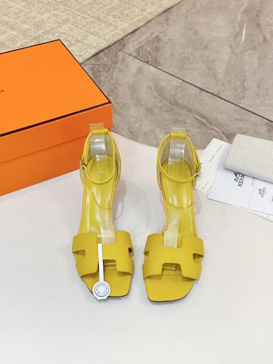 Hermes Premium Cowhide Leather Sole Block Heel Dress Shoes
