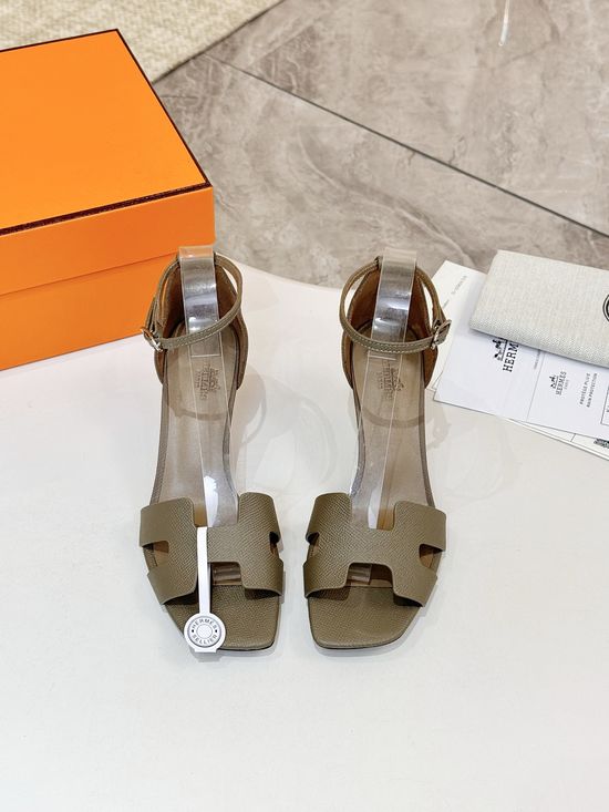 Hermes Premium Cowhide Leather Sole Block Heel Dress Shoes