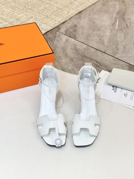 Hermes Premium Cowhide Leather Sole Block Heel Dress Shoes