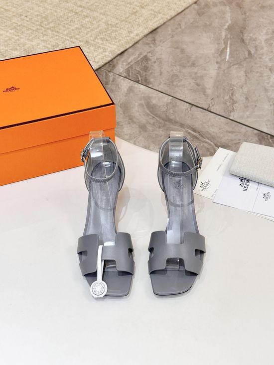 Hermes Premium Cowhide Leather Sole Block Heel Dress Shoes