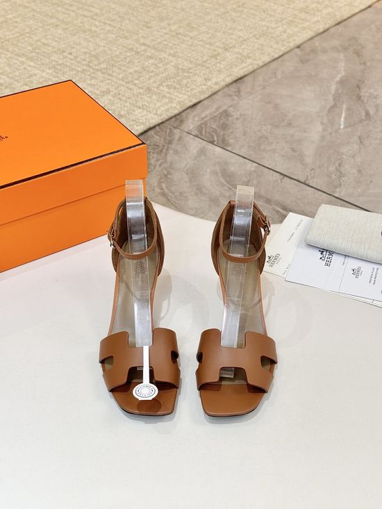 Hermes Premium Cowhide Leather Sole Block Heel Dress Shoes