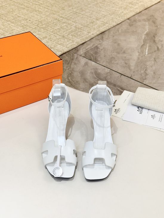 Hermes Premium Cowhide Leather Sole Block Heel Dress Shoes