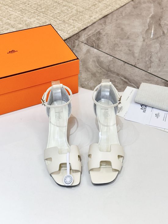 Hermes Premium Cowhide Leather Sole Block Heel Dress Shoes