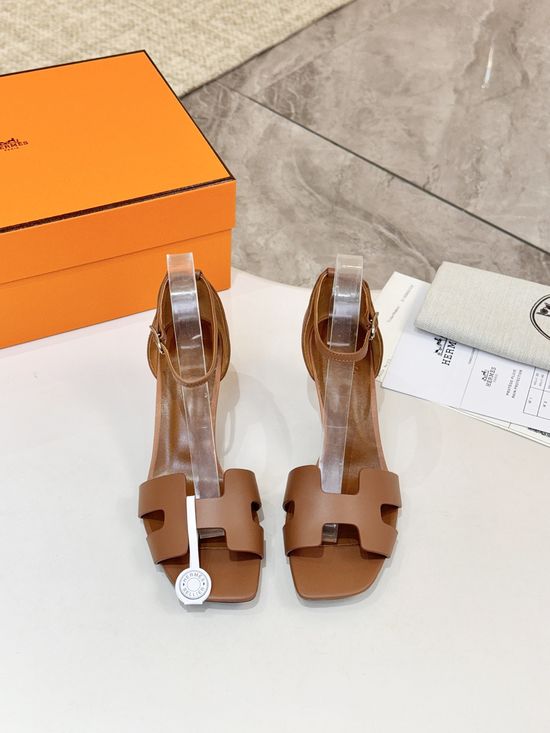 Hermes Premium Cowhide Leather Sole Block Heel Dress Shoes