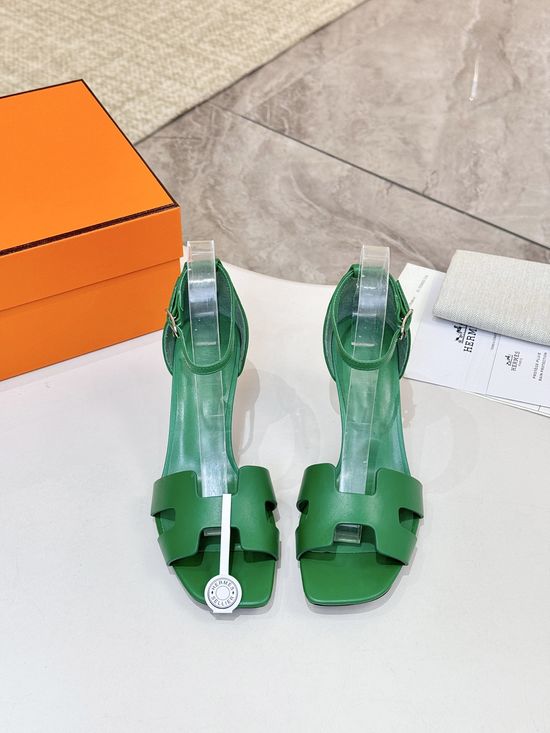 Hermes Premium Cowhide Leather Sole Block Heel Dress Shoes