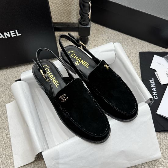 Chanel Rhinestone Buckle Leather Slip On Loafer Shoes