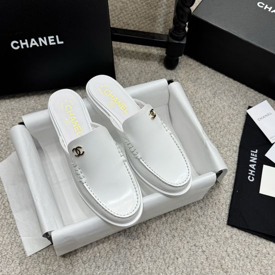 Chanel Rhinestone Buckle Leather Slip On Loafer Shoes