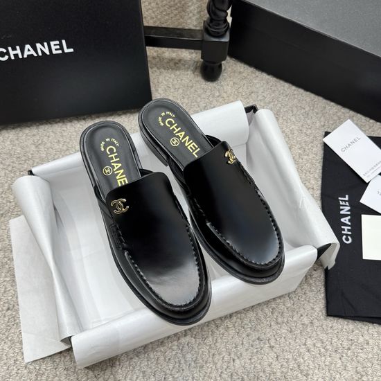 Chanel Rhinestone Buckle Leather Slip On Loafer Shoes