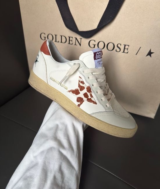 Golden Goose GGDB Casual Sneakers Red Brown Heel Horsehair Star
