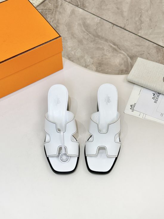 Hermes Premium Cowhide Leather Sole Mid Heel Dress Shoes