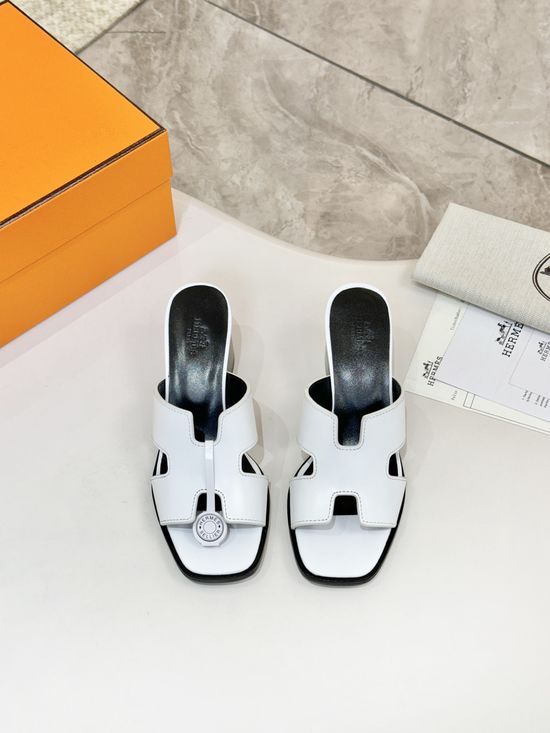 Hermes Premium Cowhide Leather Sole Mid Heel Dress Shoes