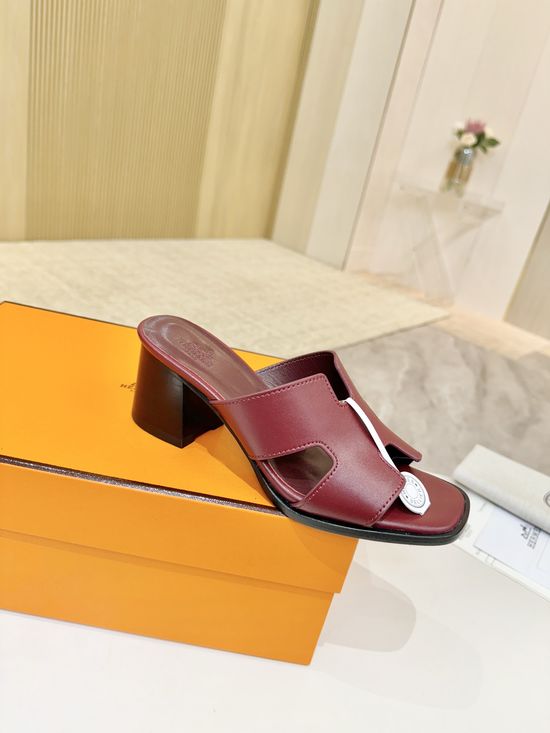 Hermes Premium Cowhide Leather Sole Mid Heel Dress Shoes