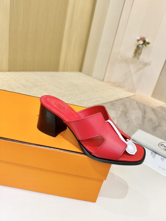 Hermes Premium Cowhide Leather Sole Mid Heel Dress Shoes