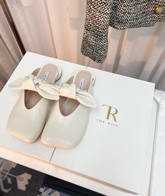 The Row Genuine Leather Slides With Removable Bow Decor