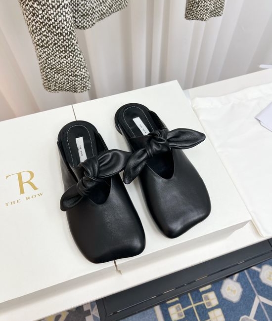 The Row Genuine Leather Slides With Removable Bow Decor