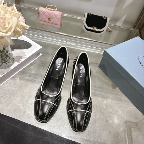 Prada Stitched High Heel Slingback Leather Sandals