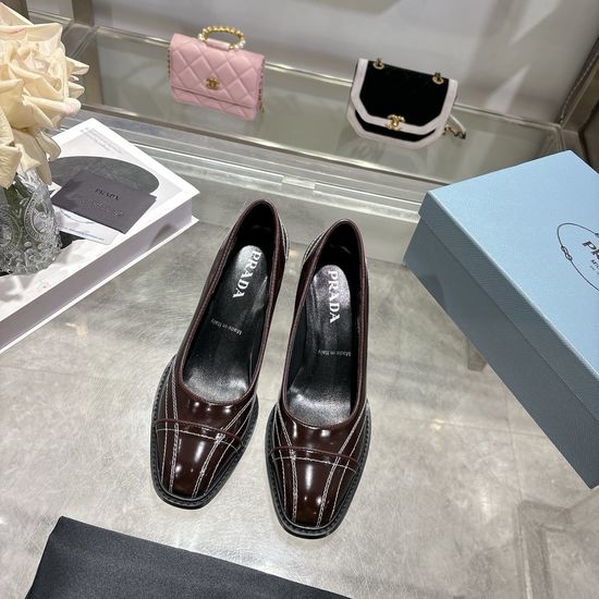 Prada Stitched High Heel Slingback Leather Sandals