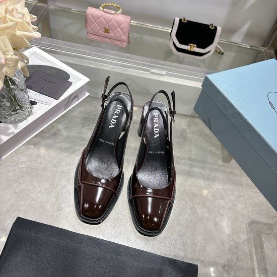 Prada Stitched High Heel Slingback Leather Sandals