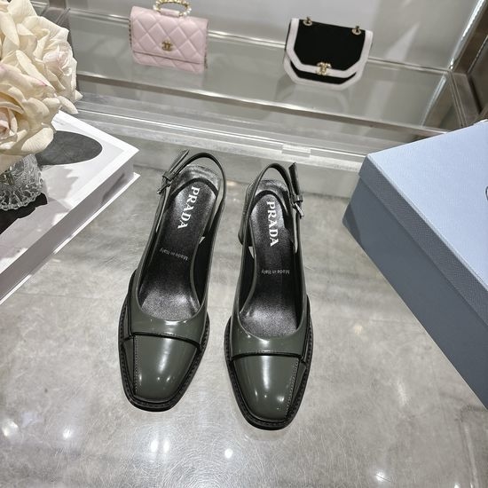 Prada Stitched High Heel Slingback Leather Sandals