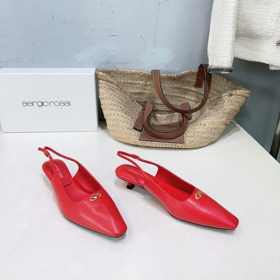 Gianvito Rossi Sheepskin Kitten Heel Slingback Sandals with Metal Decor