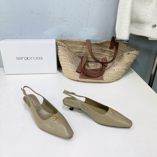 Gianvito Rossi Sheepskin Kitten Heel Slingback Sandals with Metal Decor
