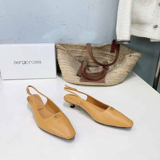 Gianvito Rossi Sheepskin Kitten Heel Slingback Sandals with Metal Decor