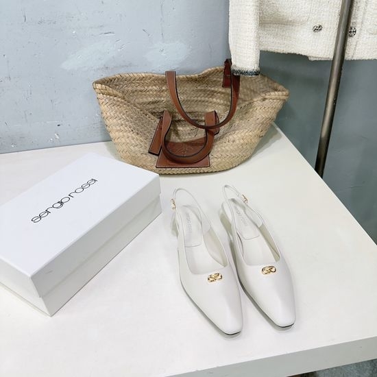 Gianvito Rossi Sheepskin Kitten Heel Slingback Sandals with Metal Decor