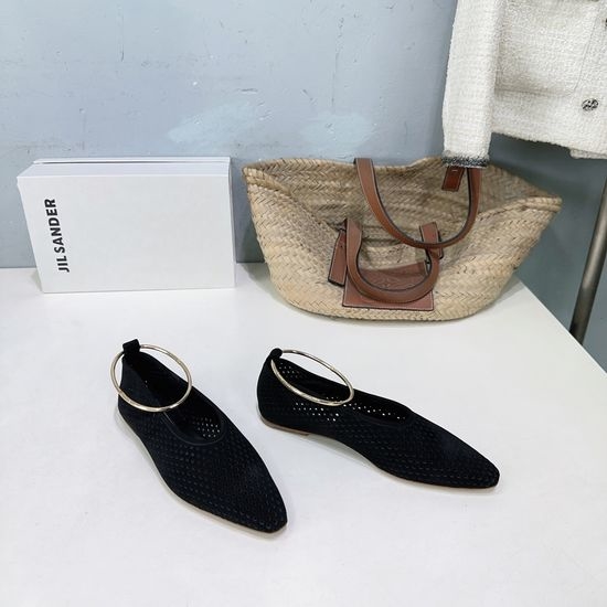 Jil Sanders Cutout Buckle Pointed Toe Suede Flat Shoes