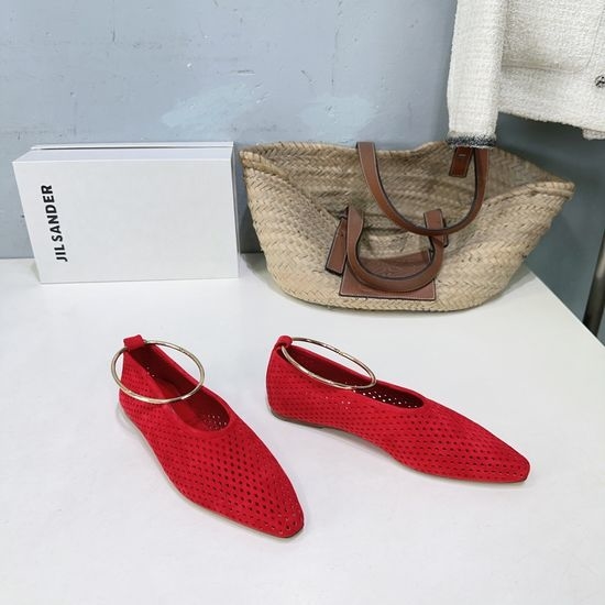 Jil Sanders Cutout Buckle Pointed Toe Suede Flat Shoes