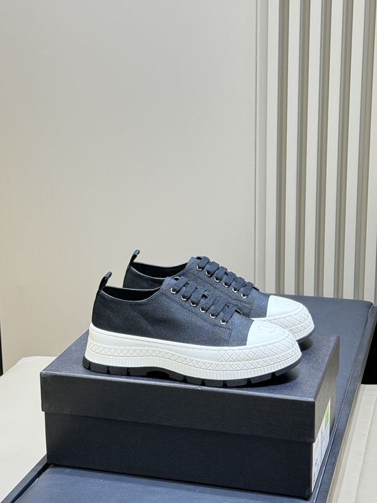 Chanel Quilted Platform Canvas Shoes With Classic Emblem Details
