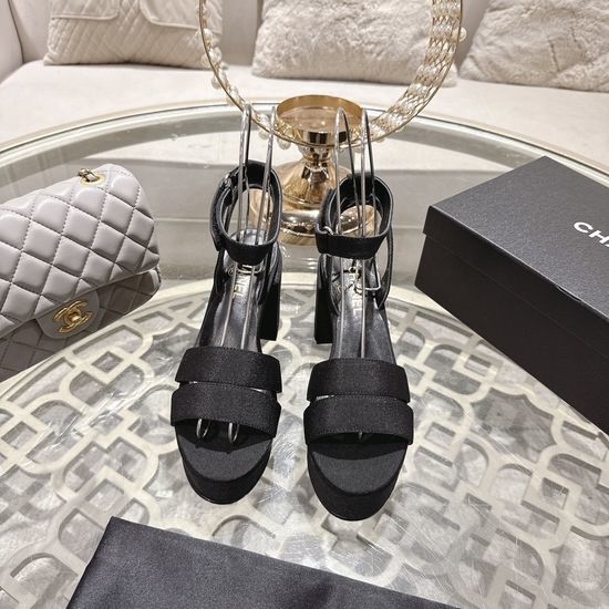 Chanel Elegant High Heel Platform Leather Upper Dress Sandals