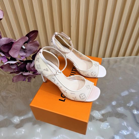 Louis Vuitton High Heel Denim Rhinestone Slippers Goatskin Lining