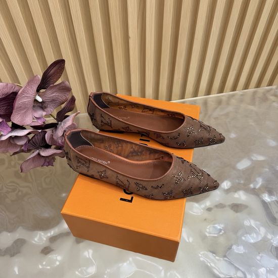 Louis Vuitton Denim Rhinestone Decor Slippers Goatskin Lining Leather Sole