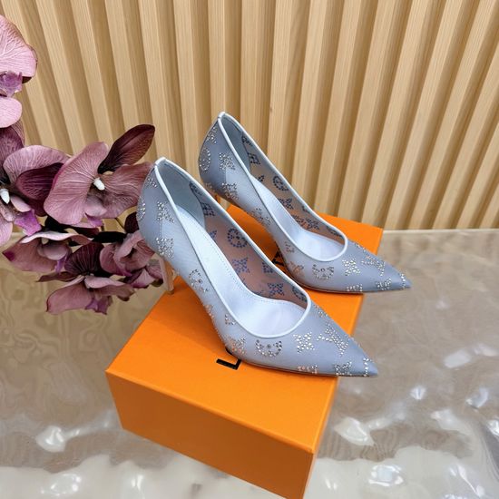 Louis Vuitton Denim Rhinestone Decor Slippers Goatskin Lining Leather Sole