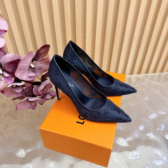 Louis Vuitton Denim Rhinestone Decor Slippers Goatskin Lining Leather Sole
