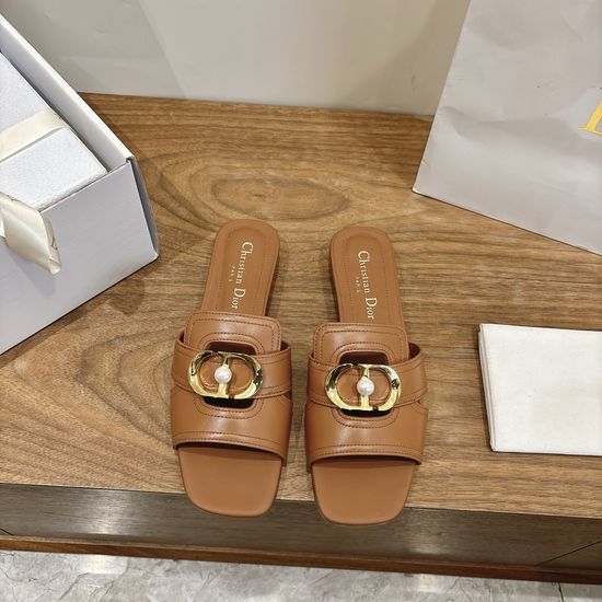 Christian Dior CD Peep-toe Slingback Sandals with Pearl Logo Buckle