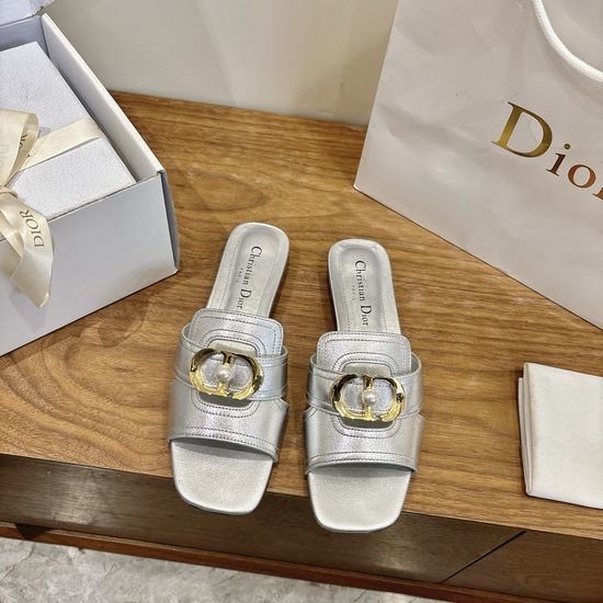 Christian Dior CD Peep-toe Slingback Sandals with Pearl Logo Buckle