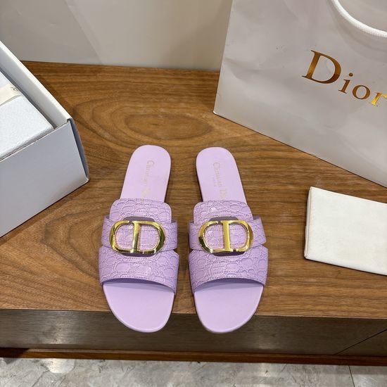 Christian Dior CD Embossed Pattern Open-toe Slip-on Flats