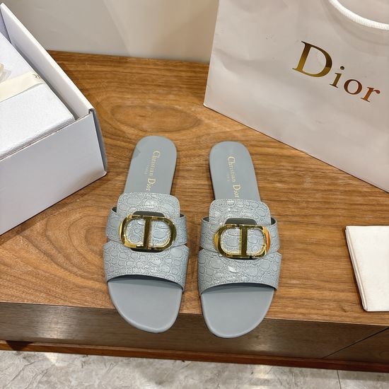 Christian Dior CD Embossed Pattern Open-toe Slip-on Flats
