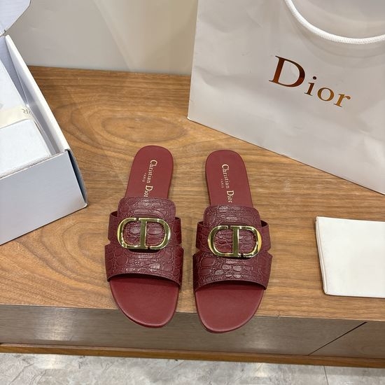 Christian Dior CD Embossed Pattern Open-toe Slip-on Flats