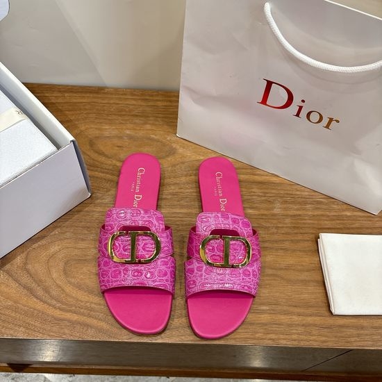 Christian Dior CD Embossed Pattern Open-toe Slip-on Flats