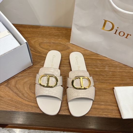 Christian Dior CD Embossed Pattern Open-toe Slip-on Flats