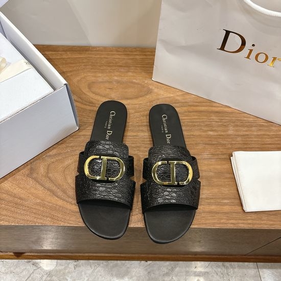 Christian Dior CD Embossed Pattern Open-toe Slip-on Flats