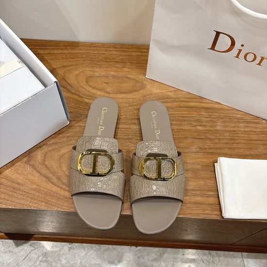 Christian Dior CD Embossed Pattern Open-toe Slip-on Flats